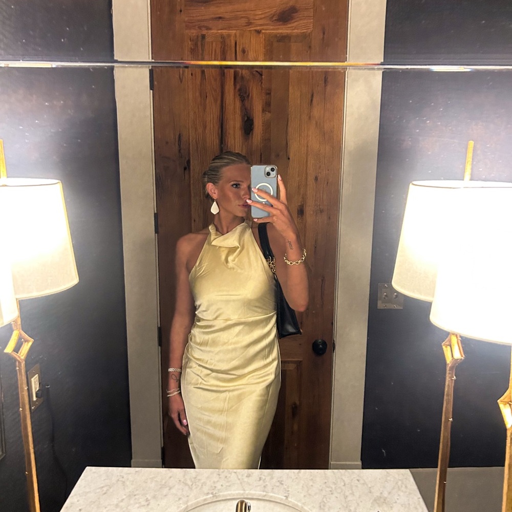 Elegant Pastel Yellow Halter Dress